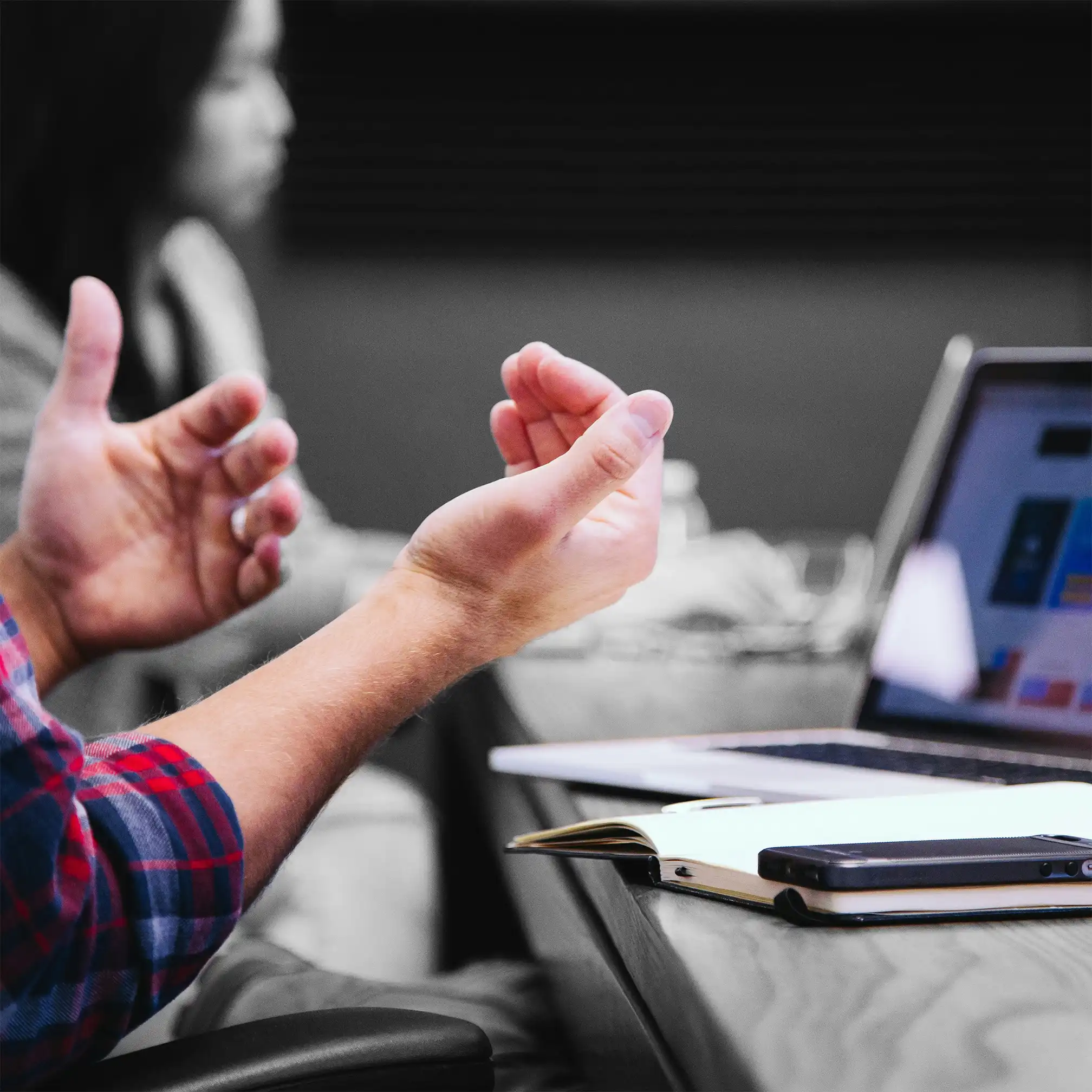 Hands gesturing in a meeting